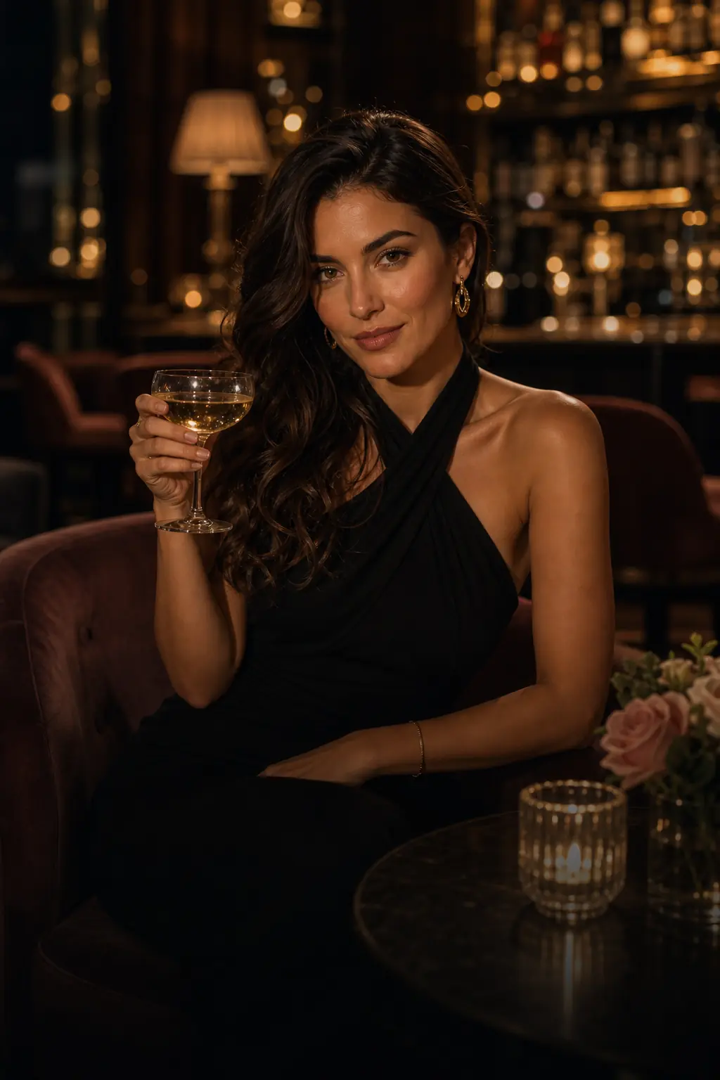 Confident adult woman in an elegant private lounge