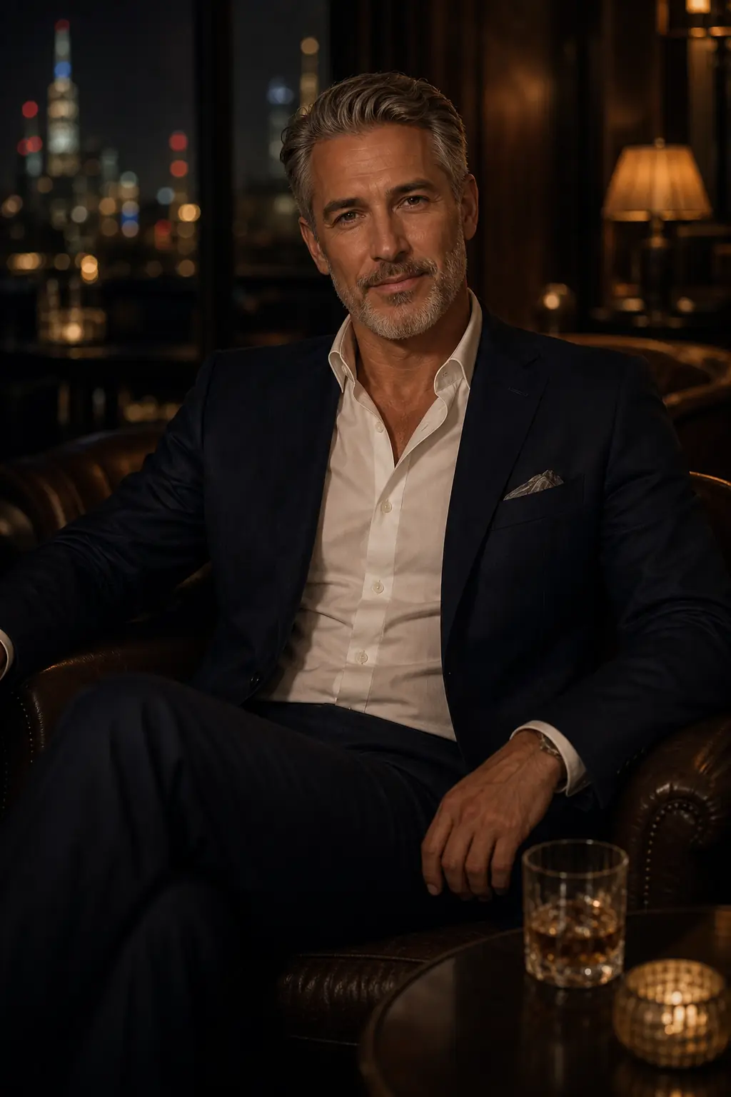 Confident established man in an elegant private lounge